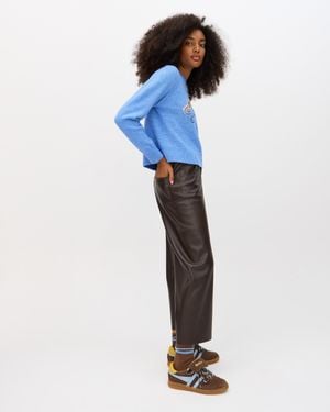 Oliver Bonas Chocolate Faux Leather Cropped Wide Leg Trousers, Size 6 - Blue