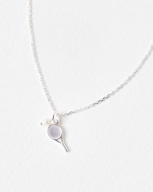 Oliver Bonas Aryna Tennis Racket Charm & Pearl Pendant Necklace - White