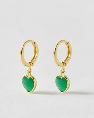 Oliver Bonas Sorcha Jade Inlay Heart Charm Hoop Drop Earrings - Green