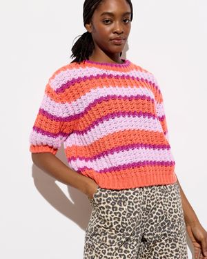 Oliver Bonas Orange & Striped Chunky Knitted Shell Top, Size 6 - Red