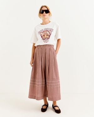 Oliver Bonas & Brown Checked Midi Skirt, Size 12 - Pink