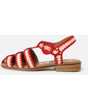 Oliver Bonas Red & Natural Raffia Weave Fisherman Sandals, Size Uk 3