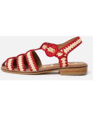 Oliver Bonas Red & Natural Raffia Weave Fisherman Sandals, Size Uk 3