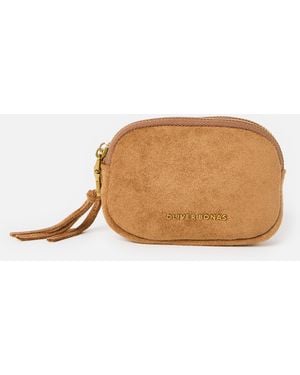Oliver Bonas Nina Tan Faux Suede Double Zip Keyring Pouch - Multicolour