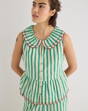 Oliver Bonas & Cream Striped Seersucker Collar Sleeveless Blouse, Size 10 - Green
