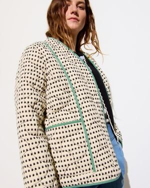 Oliver Bonas Cream & Black Spot Embroidered Quilted Jacket, Size 6 - White
