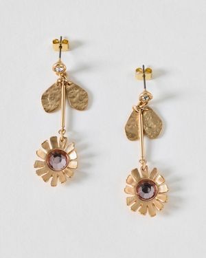 Oliver Bonas Fina Flower Bar Drop Stud Earrings - Metallic