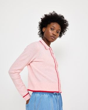 Oliver Bonas Light & Red Collared Knitted Cardigan, Size 10 - Pink