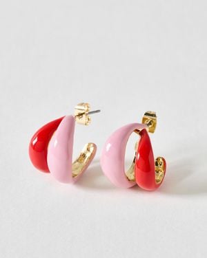 Oliver Bonas Robin & Red Enamel Double Row Hoop Earrings