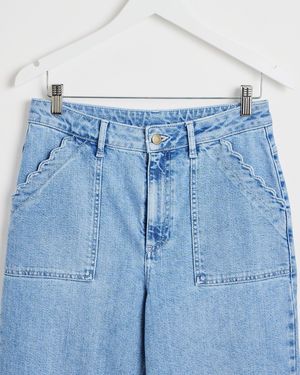 Oliver Bonas Denim Scalloped Pocket Wide Leg Cropped Jeans, Size 14 - Blue