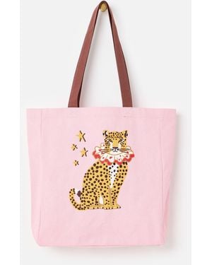 Oliver Bonas Freya Leopard Cotton Shopper Bag - Pink