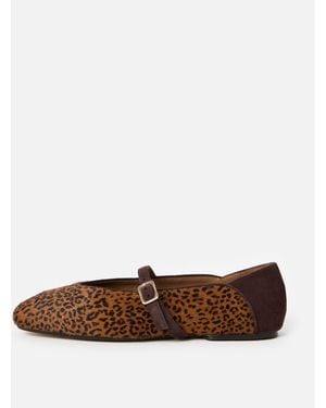 Oliver Bonas Leopard Print Leather Ballet Flats, Size 3 - Brown