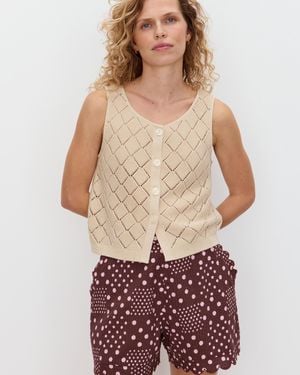 Oliver Bonas Cream Diamond Stitch Button Up Knitted Vest, Size 6 - Red