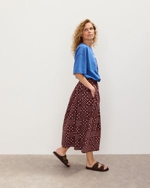 Oliver Bonas Chocolate & Pink Polka Dot Midi Skirt, Size 6 - Brown