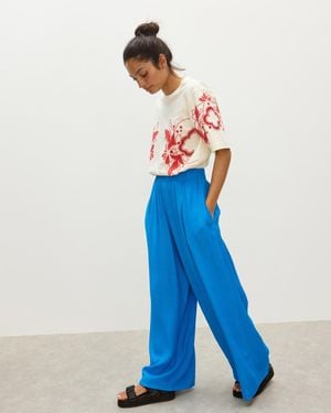 Oliver Bonas Cobalt Crinkled Wide Leg Trousers, Size 6 - Blue