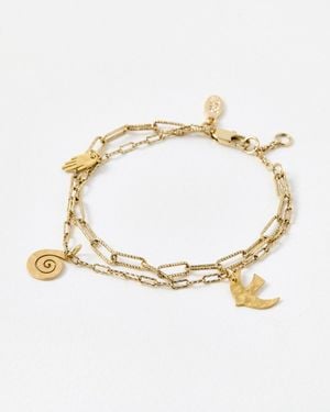Oliver Bonas Ayra Hand, Spiral & Bird Layered Charm Bracelet - Metallic