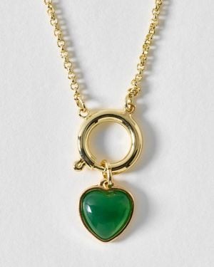 Oliver Bonas Liza Green Resin Heart Pendant Chain Necklace - White
