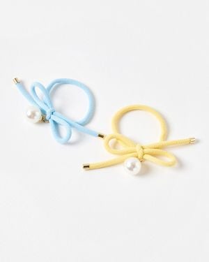 Oliver Bonas Adelyn Bow & Faux Pearl Hair Bands Set Of Two - Metallic