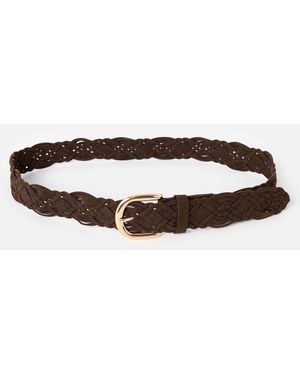 Oliver Bonas Chocolate Faux Suede Weave Jeans Belt - Brown