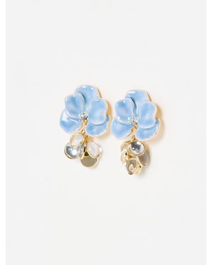 Oliver Bonas Violette Blue Enamel Flower Statement Earrings