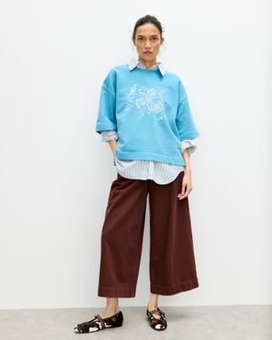 Oliver Bonas Cross Stitch Short Sleeve Cotton Sweatshirt, Size 6 - Blue