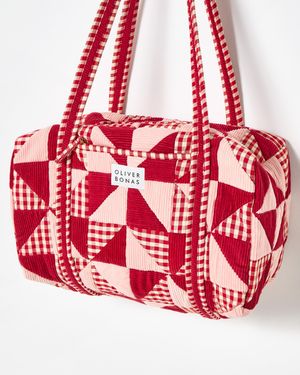 Oliver Bonas Emily Red & Pink Patchwork Corduroy Quilted Bag
