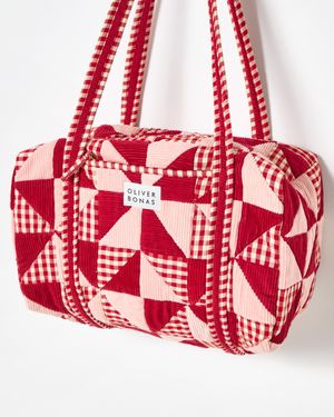 Oliver Bonas Emily Red & Pink Patchwork Corduroy Quilted Bag