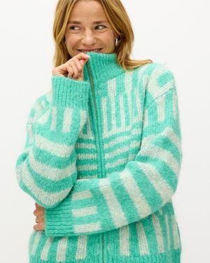 Oliver Bonas Geometric Zip Up Knitted Bomber Jacket, Size 6 - Green