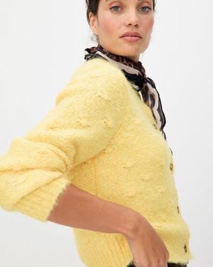 Oliver Bonas Bobble Stitch Crew Neck Knitted Cardigan, Size 6 - Yellow