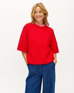 Oliver Bonas Fluffy Crew Neck Knitted T-shirt, Size 10 - Red