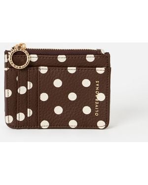 Oliver Bonas Kadie Chocolate Polka Dot Zipped Card Holder - Brown