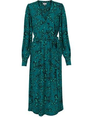 Oliver Bonas Teal Animal Print Midi Dress - Blue
