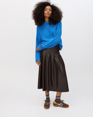 Oliver Bonas Chocolate Faux Leather Pleated Midi Skirt, Size 6 - Blue