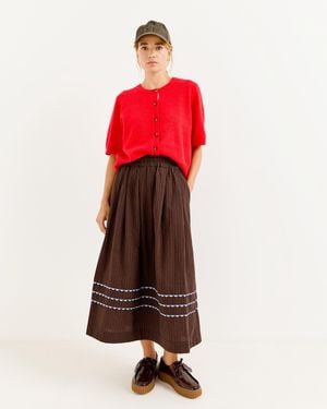 Oliver Bonas Chocolate Gingham Cotton Midi Skirt, Size 10 - Red