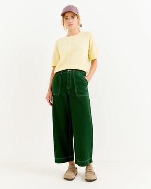 Oliver Bonas Dark Scalloped Pocket Cropped Wide Leg Jeans, Size 12 - Green