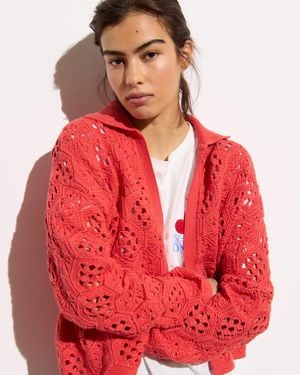 Oliver Bonas Collared Open Front Crochet Cardigan, Size 6