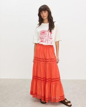 Oliver Bonas Coral Scalloped Cutwork Tiered Midi Skirt, Size 6