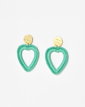 Just Trade X Oliver Bonas Cristina Green Crochet Heart Earrings - Blue