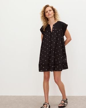 Oliver Bonas & White Polka Dot Embroidered Sleeveless Mini Dress, Size 6 - Black
