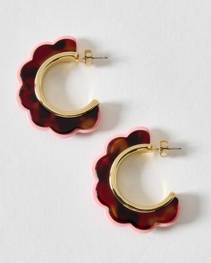 Oliver Bonas Miranda & Red Resin Curve Edge Hoop Earrings - Metallic
