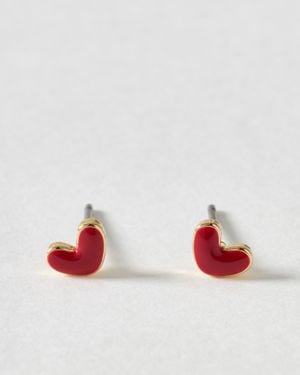 Oliver Bonas Anne Mini Enamel Heart Stud Earrings - White