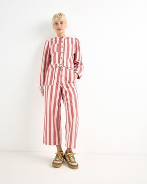 Oliver Bonas & Ecru Striped Cropped Wide Leg Jeans, Size 12 - Pink