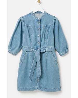 Oliver Bonas Light Denim Tie Waist Mini Dress, Size 6 - Blue