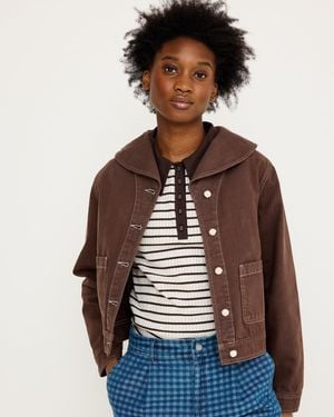 Oliver Bonas Chocolate Sailor Collar Denim Jacket, Size 12 - Brown