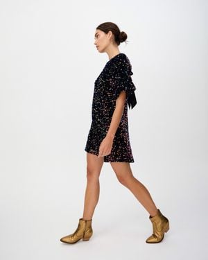 Oliver Bonas Black Velvet Sequin Mini T-shirt Dress, Size 6 - Multicolour