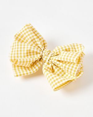 Oliver Bonas Veda Yellow Gingham Barrette Hair Bow - Metallic