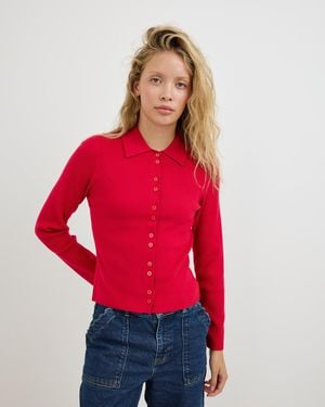 Oliver Bonas Collared Button Up Ribbed Knitted Top, Size 10