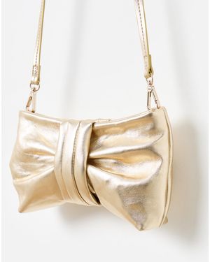 Oliver Bonas Metallic Bow Clutch Bag - Natural