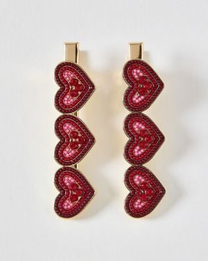 Oliver Bonas Rosalie Beaded Heart Hair Clips - Red