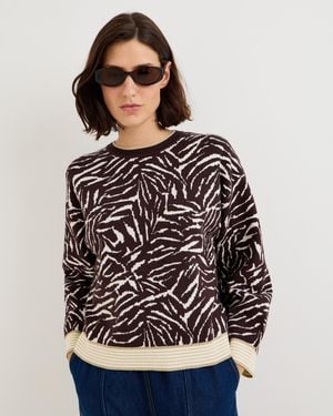 Oliver Bonas Brown & White Swirl Crew Neck Knitted Jumper, Size 12 - Grey